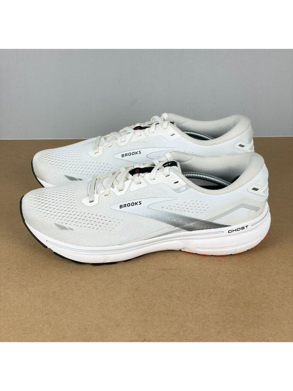 Brooks Ghost 15 Athletic Running Shoes Mens 10.5 White Breathable Low Top